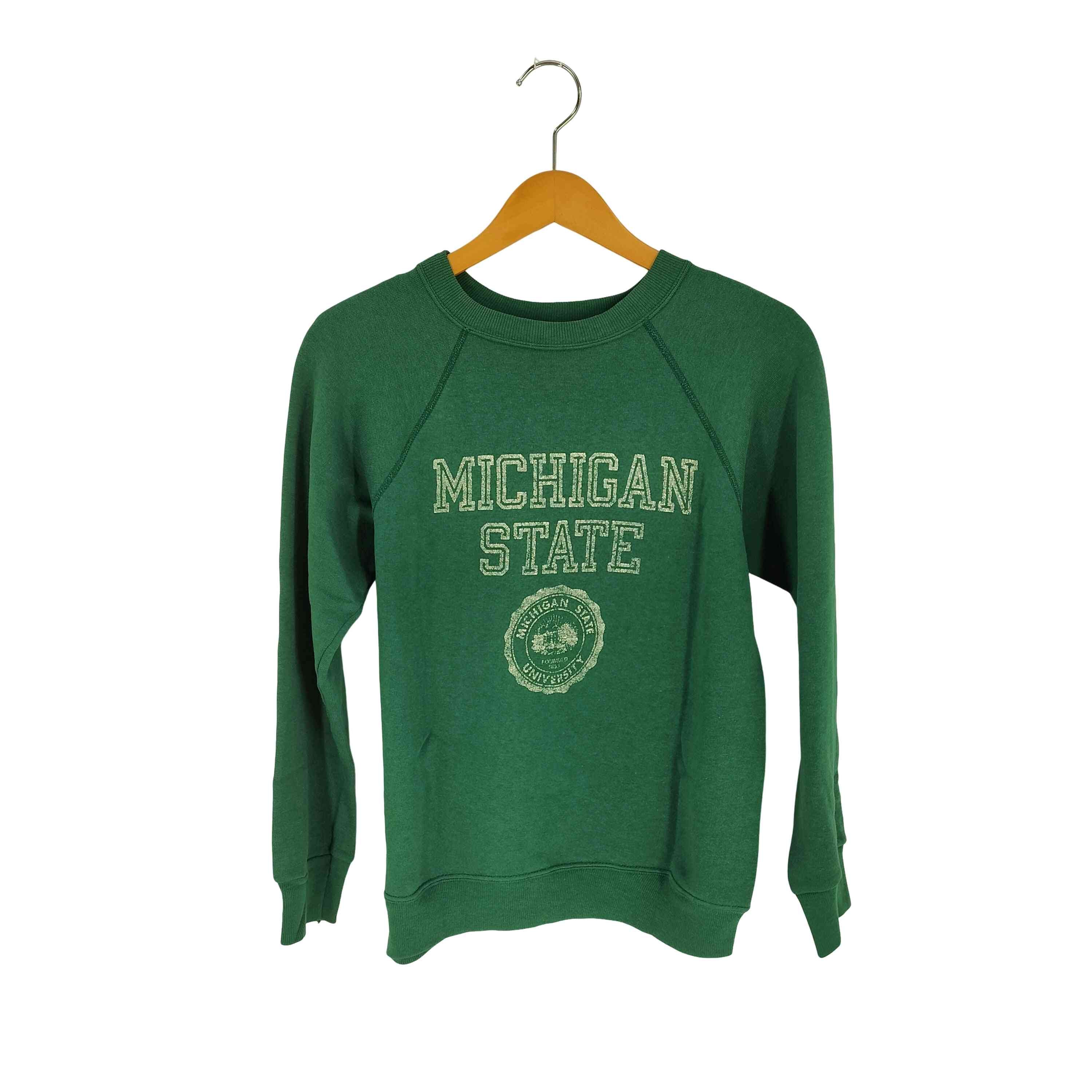 80S USA製 トリコタグ MICHIGAN ラグラン カレッジロゴ クルーネックスウェット【1140735945357】