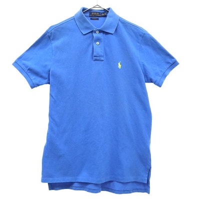 POLO RALPH LAUREN ポロラルフローレン 刺繍 半袖 ポロシャツ S ブルー 鹿の子地