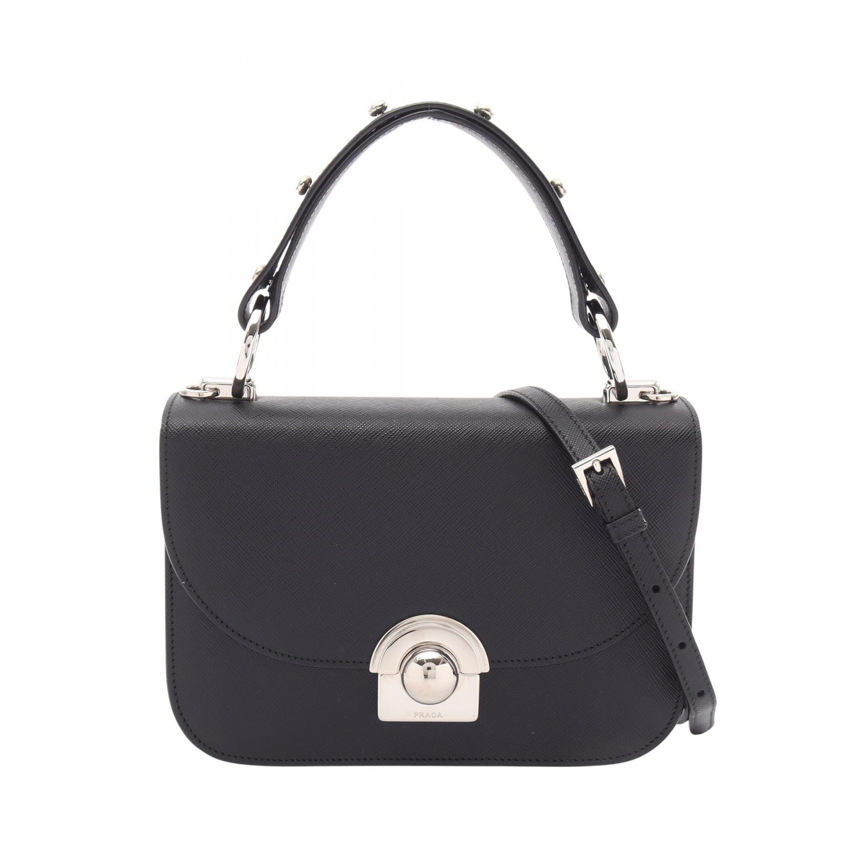プラダ PRADA SAFFIANO LUX 2WAY ハンドバッグ バッグ サフィアーノレザー レディース ブラック系 【中古】
