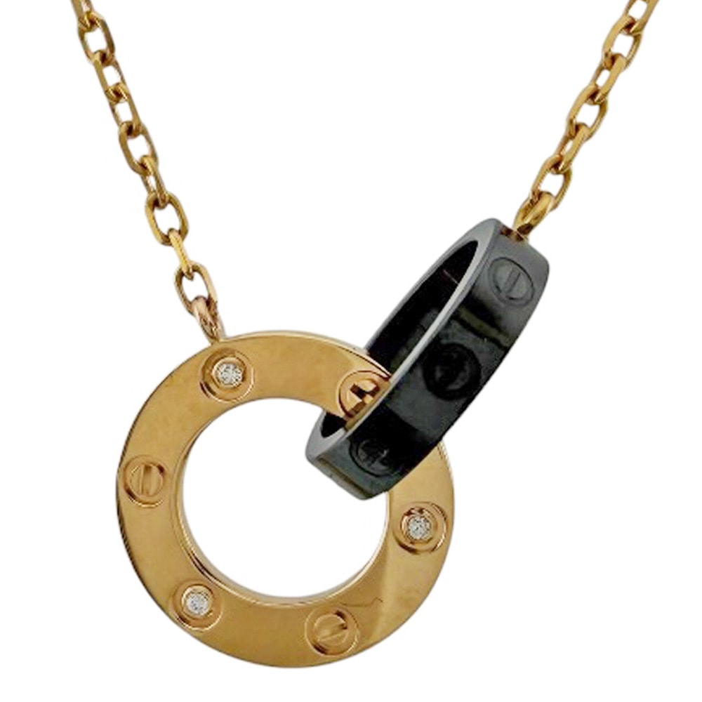 カルティエ ラブサークル ネックレス 18金 K18ピンクゴールド ダイヤモンド レディース CARTIER  中古
