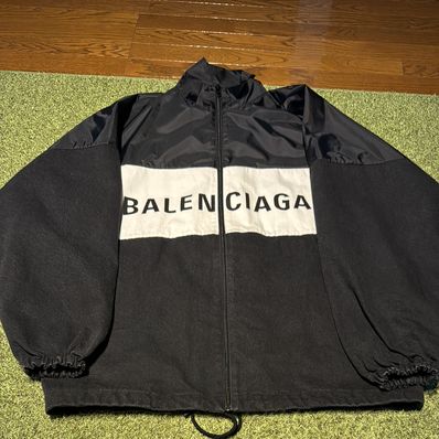 BALENCIAGA Logo Nylon Denim Track Jacket "Black"