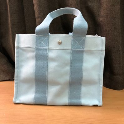 Hermes Borabora MM Canvas Tote "Blue"