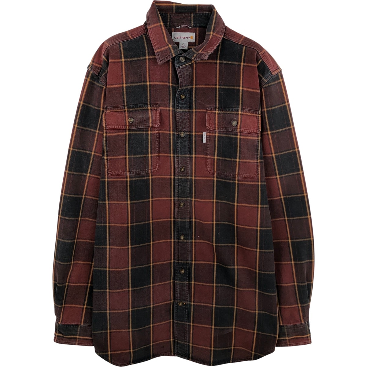 古着 カーハート Carhartt ORIGINAL FIT チェック柄 長袖 ワークシャツ メンズL相当/eaa610923