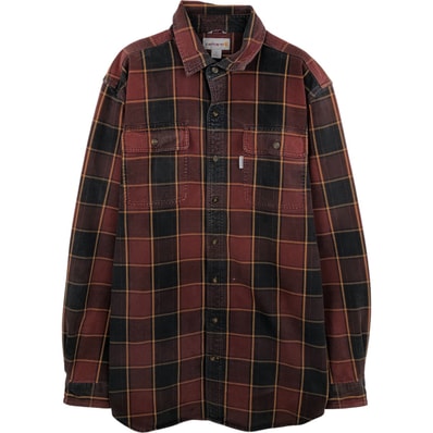 古着 カーハート Carhartt ORIGINAL FIT チェック柄 長袖 ワークシャツ メンズL相当/eaa610923
