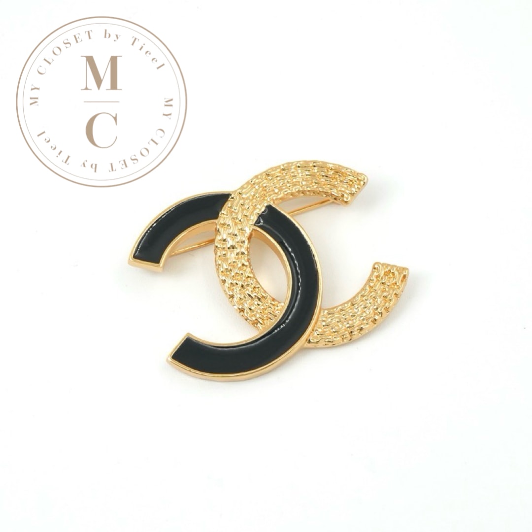 シャネル CHANEL ブローチ コサージュ ゴールド ブラック ココマーク