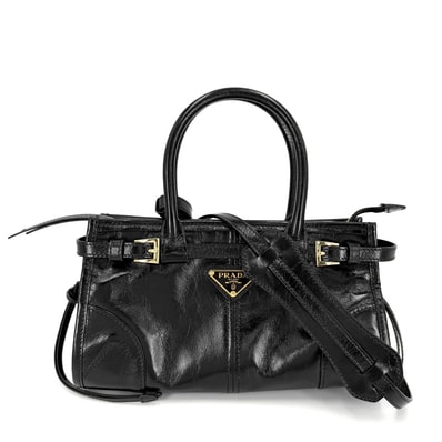 PRADA プラダ 2WAY ボニーミニ ハンドバッグ ショルダーバッグ 肩掛け 斜め掛け トライアングルロゴ トートバッグ 1BA486 レザー ブラック 黒 ゴールド金具 レディース 美品【中古品】