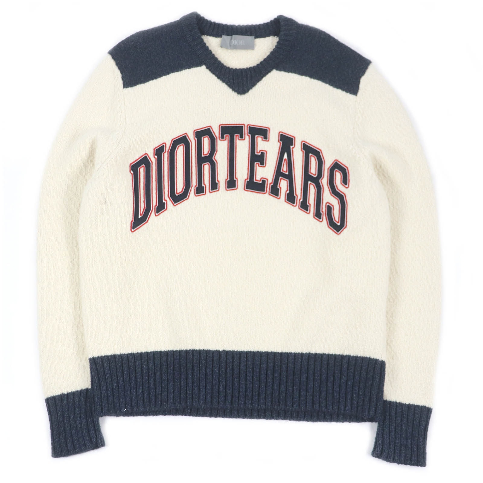 極美品 ディオール オム×デニム ティアーズ
 セーター アイボリー ネイビー メンズ M 393M652AT657