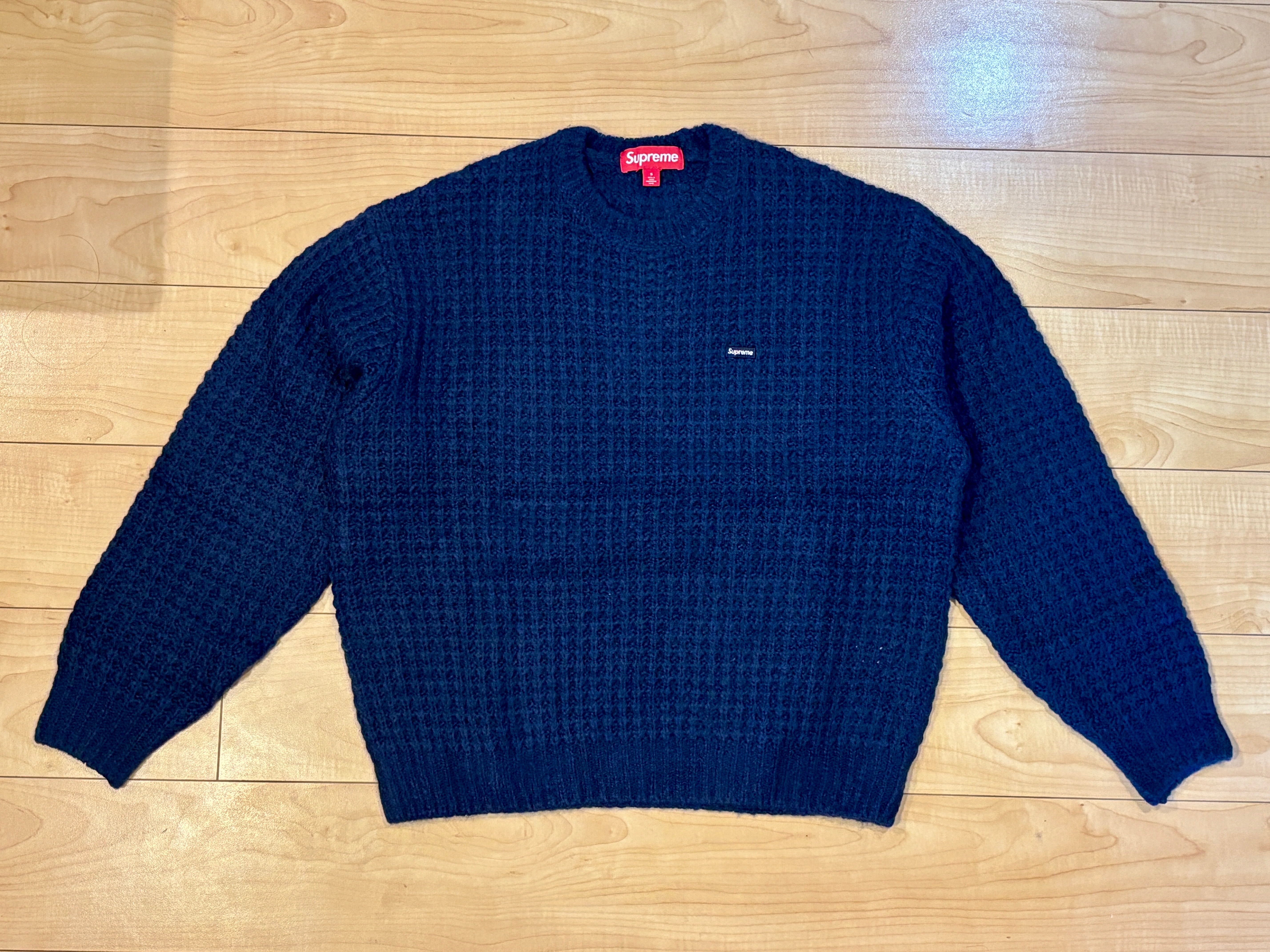 Supreme Small Box Waffle Sweater "Navy"