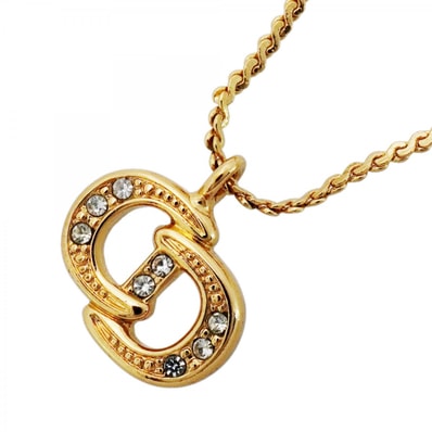 【6jdb0369-k】クリスチャンディオール ネックレス CDロゴ GPメッキ ラインストーン ゴールド【中古】レディース