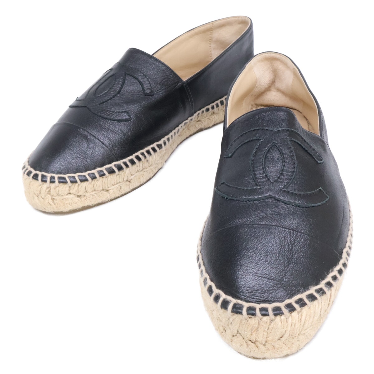 シャネル 【美品】G29762 ココマーク エスパドリーユ レザー フラット シューズ 39