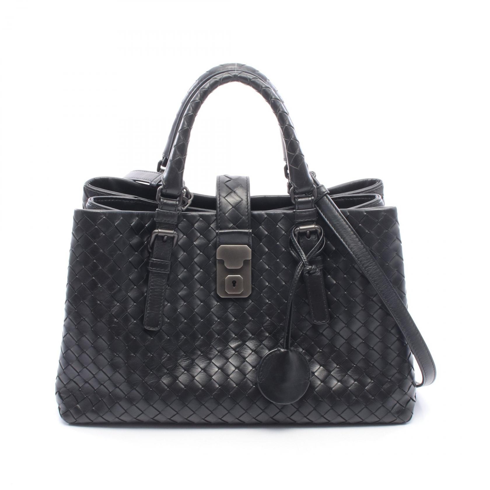 ボッテガヴェネタ BOTTEGA VENETA イントレチャート スモール ローマバッグ 2WAY ハンドバッグ バッグ レザー レディース ブラック系 【中古】