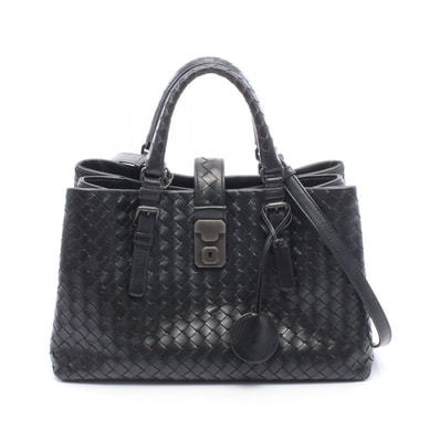 ボッテガヴェネタ BOTTEGA VENETA イントレチャート スモール ローマバッグ 2WAY ハンドバッグ バッグ レザー レディース ブラック系 【中古】