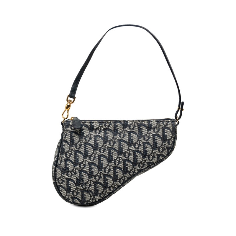 ディオール トロッター サドルバッグ ワンショルダーバッグ ハンドバッグ ネイビー キャンバス レザー レディース Dior 【中古】