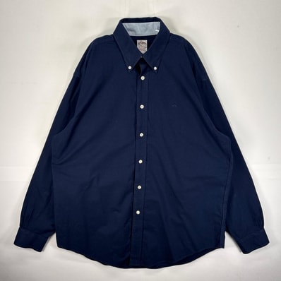 古着 ブルックスブラザーズ Brooks Brothers 長袖シャツ 1818 ワンポ ロゴ刺繍 BD L ネイビー系 無地 メンズ