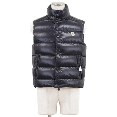 【美品】MONCLER モンクレール ダウンベスト サイズ 2 メンズ TIB GILET チブ ジレ スタンドカラー ナイロン100% ロゴ パッチ コミックラベル ダウンジャケット アウター ダークネイビー 紺 ルーマニア製