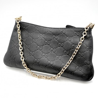 GUCCI(グッチ)GGエンブレム ミディアム ショルダーバッグ チェーンバッグ ブラック レザー ゴールド金具 527000【中古】