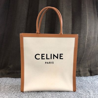 CELINE Vertical Cabas CELINE in Canvas with CELINE Print and Calfskin "Natural/Tan"