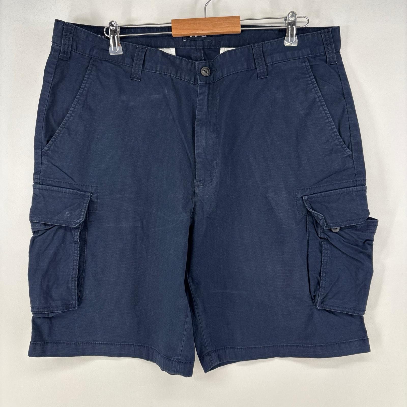 古着 ノーティカ NAUTICA ショートパンツ カーゴ リップストップ ワンポイントロゴ ジップ ハーフパンツ w40  ネイビー メンズ