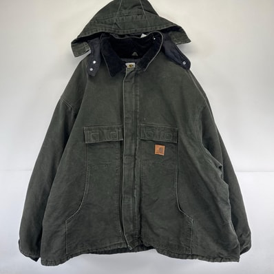 古着 カーハート Carhartt ジャケット ダック ワークジャケット パーカー フルジップ オリーブ ワンポイント 大きいサイズ 5XL メンズ