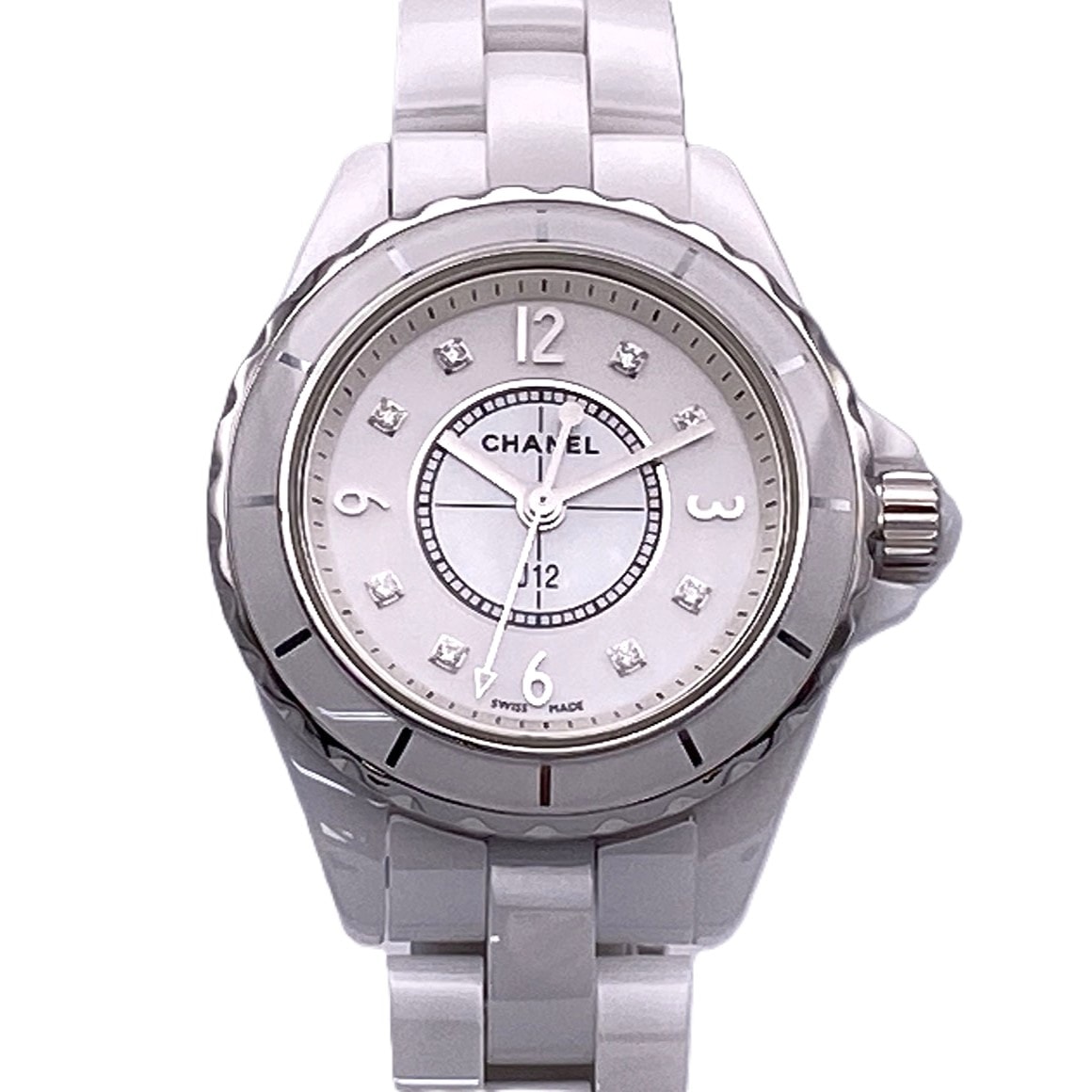 CHANEL シャネル J12 8P ダイヤモンド MOP マザーオブパール 29mm クオーツ 腕時計 H2570 ホワイトセラミック ホワイト レディース【中古】