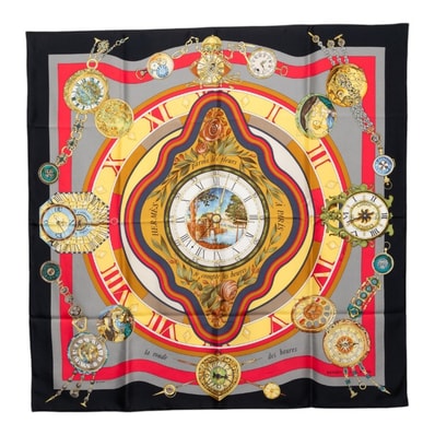 エルメス カレ90 la ronde des heures 時ノ輪舞 スカーフ 大判 マルチカラー シルク レディース HERMES 【中古】
