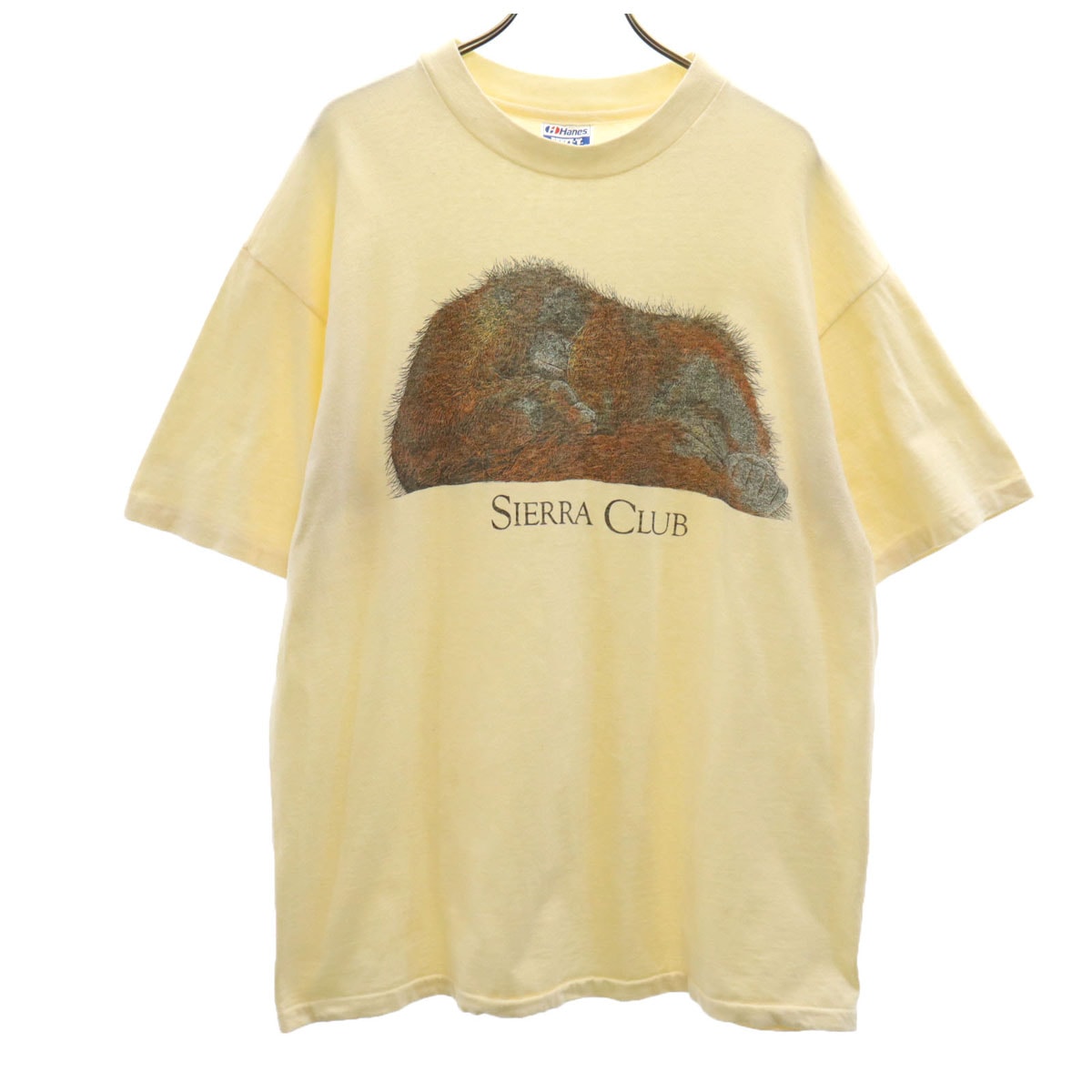 Hanes ヘインズ 80s 90s USA製 オールド SIERRA CLUB オラウータン プリント 半袖 Tシャツ XL 生成り シングルステッチ BEEFY-T アニマル柄