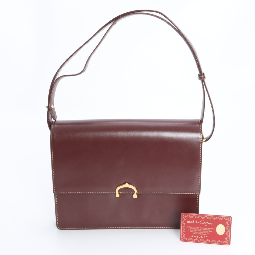 ■美品 カルティエマスト ドゥ カルティエ ボルドーショルダーバッグ