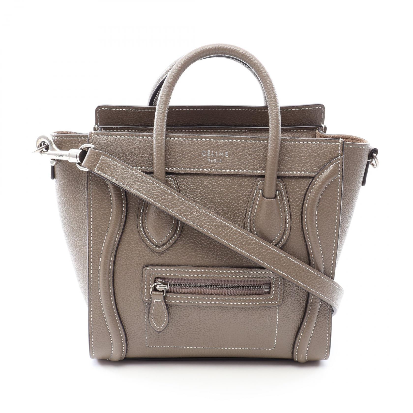 セリーヌ CELINE ラゲージ ナノショッパー 2WAY ハンドバッグ バッグ レザー レディース グレー系 【中古】