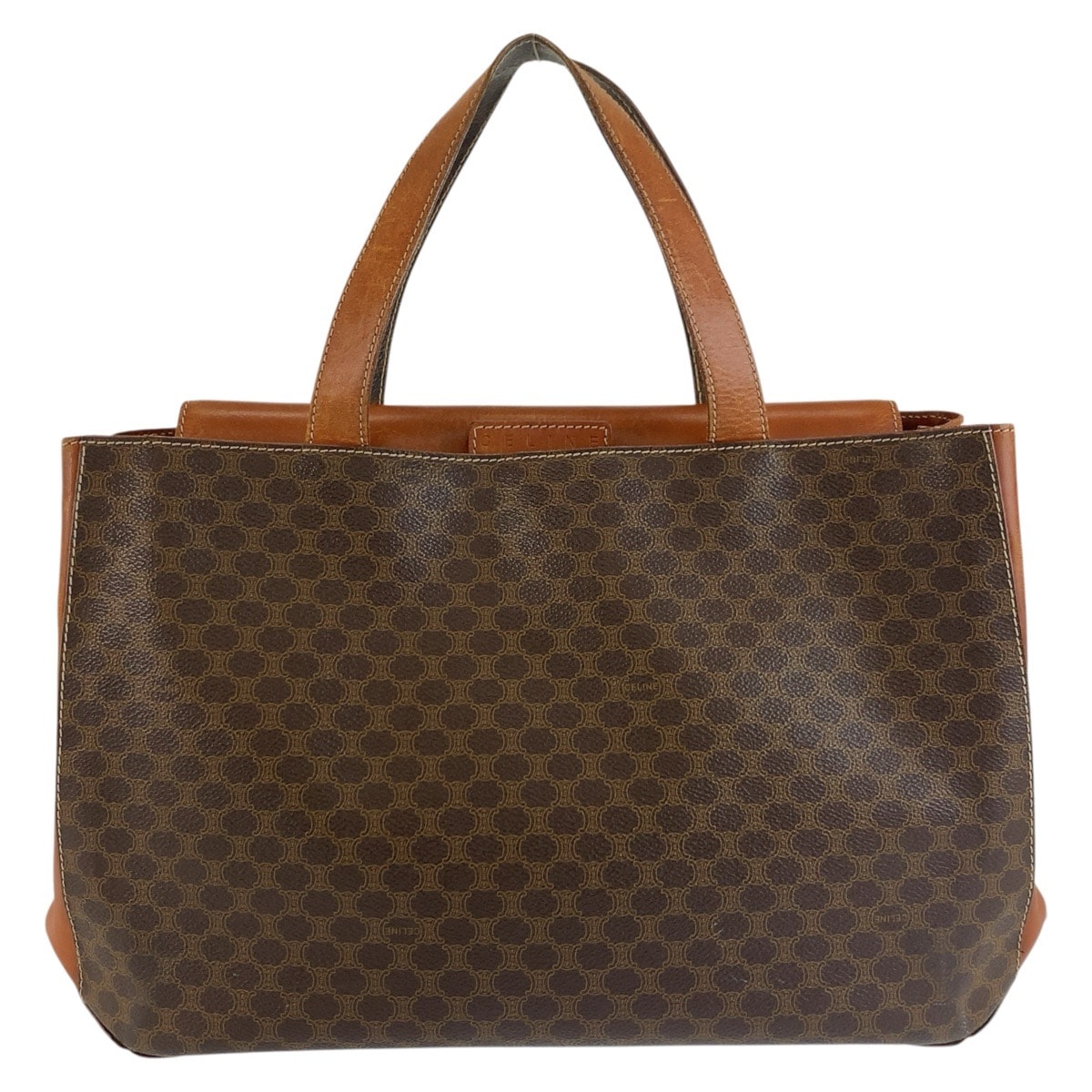 CELINE セリーヌ ヴィンテージ マカダム ブラウン PVC レザー/ トートバッグ ハンドバッグ 1-0294210 【中古】