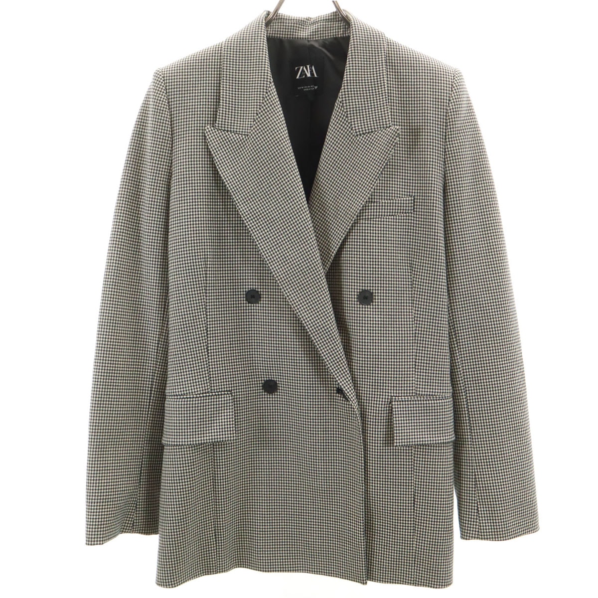 ZARA ザラ ギンガムチェック柄 テーラードジャケット M ブラック系 ダブルボタン