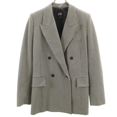 ZARA ザラ ギンガムチェック柄 テーラードジャケット M ブラック系 ダブルボタン