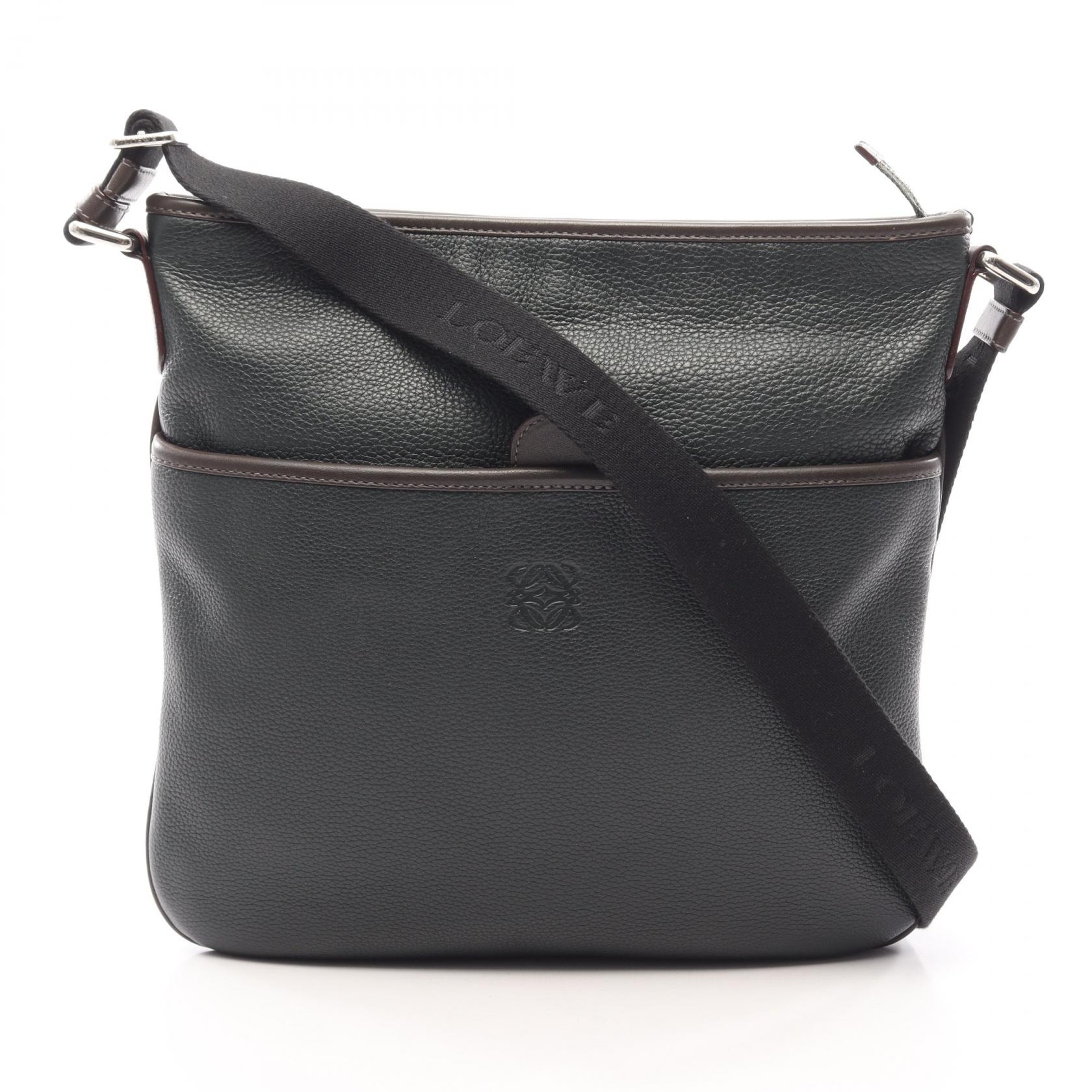 ロエベ LOEWE アナグラム ショルダーバッグ バッグ レザー レディース グリーン系 / ブラウン系 【中古】