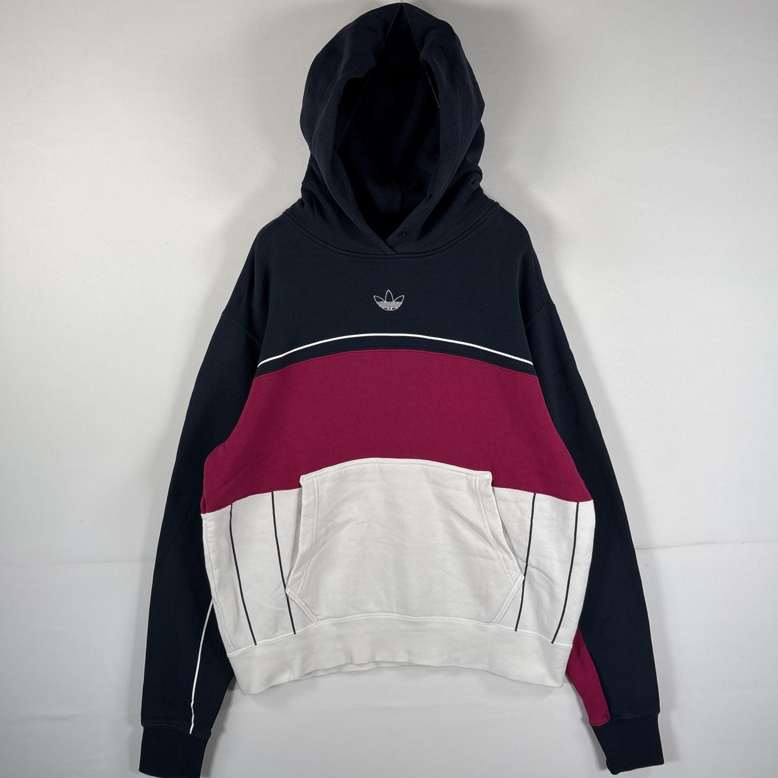 古着 アディダス adidas パーカー ワンポイントロゴ刺繍 センターロゴ マフポケット 2XO ネイビー ピンク ホワイト マルチカラー メンズ