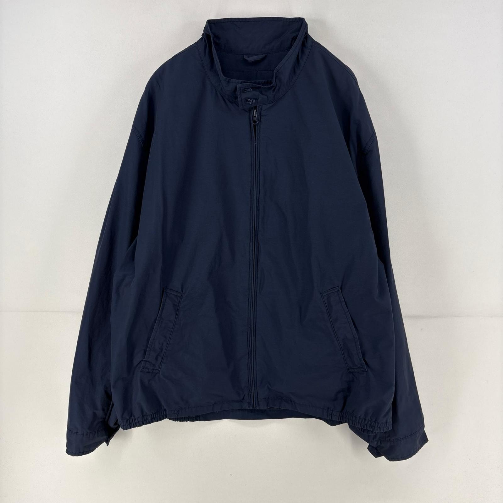 古着 トミーヒルフィガー TOMMY HILFIGER ナイロンジャケット フルジップ  スウィングトップ 大きいサイズ 2XL  ネイビー 無地 メンズ
