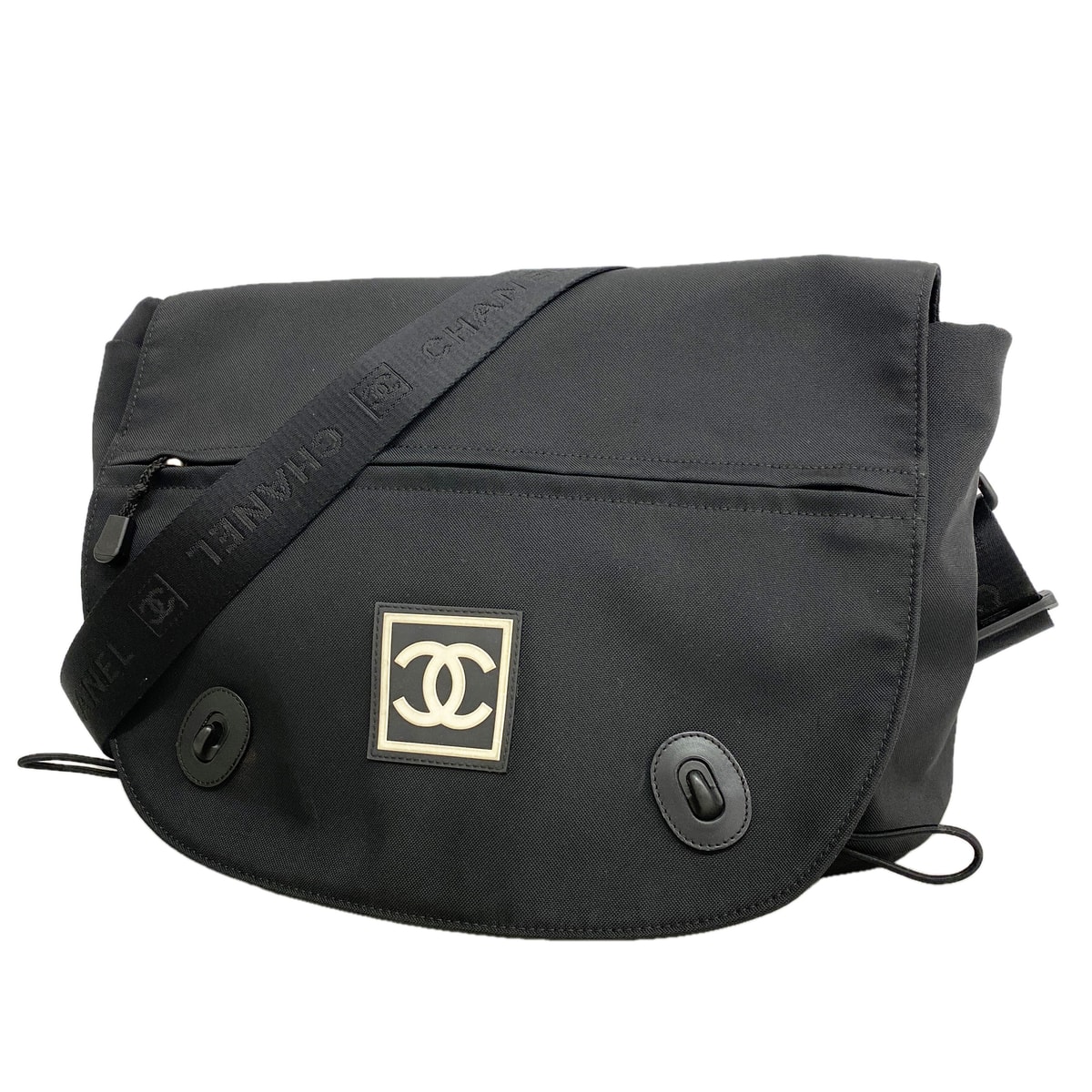 【6ka0478】シャネル ショルダーバッグ スポーツ ナイロン ブラック シルバー金具【中古】メンズ レディース ユニセックス