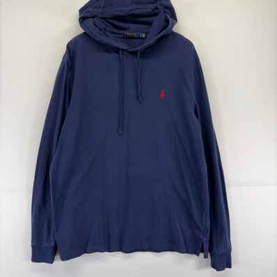 古着 ポロ・ラルフローレン POLO RALPH LAUREN パーカー サーマル生地 薄手 フード ワンポイント L ネイビー メンズ