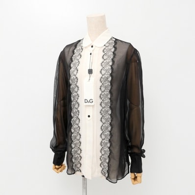 ■未使用品■D&G ディーアンドジー ブラウス サイズ44 シルクシフォン レース 20240612/GP6528