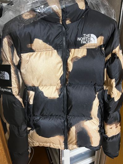 Supreme x The North Face Bleached Denim Print Nuptse Jacket "Black"
