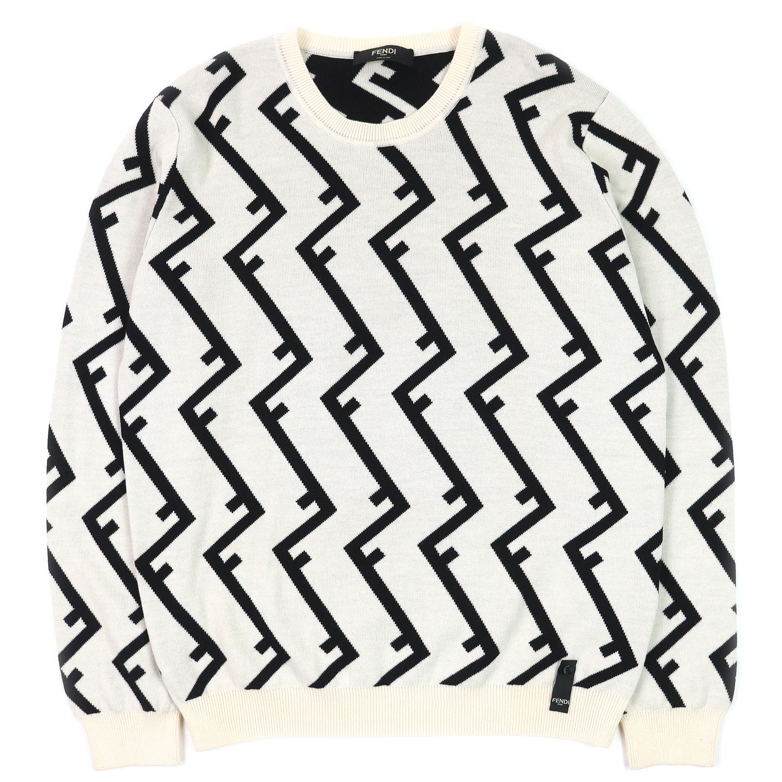 極美品 フェンディ
 ニット アイボリー ブラック メンズ 54 FZZ489