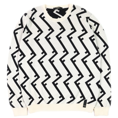 極美品 フェンディ
ニット アイボリー ブラック メンズ 54 FZZ489