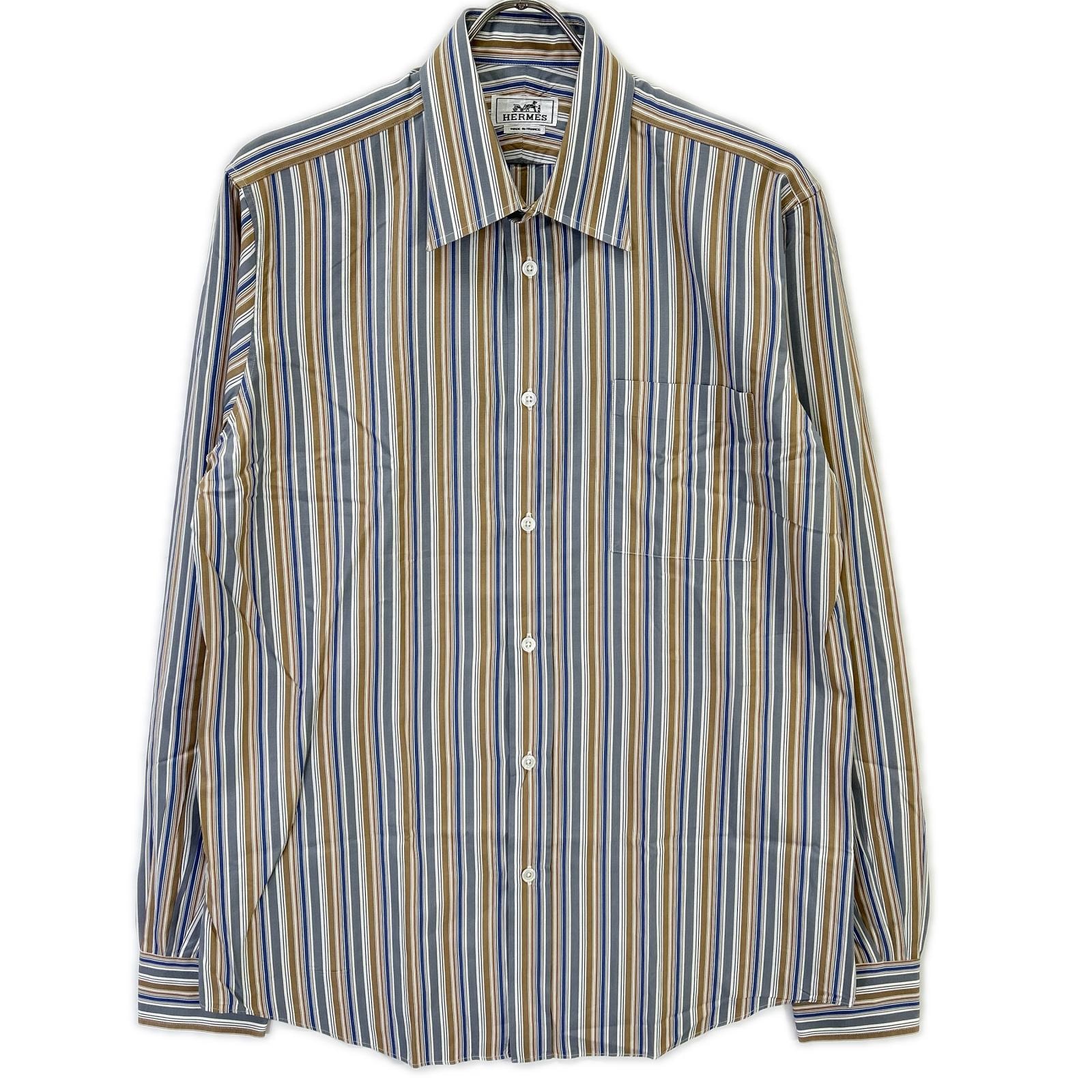 エルメス 【美品】ストライプ セリエボタン 長袖シャツ 40-15 3/4