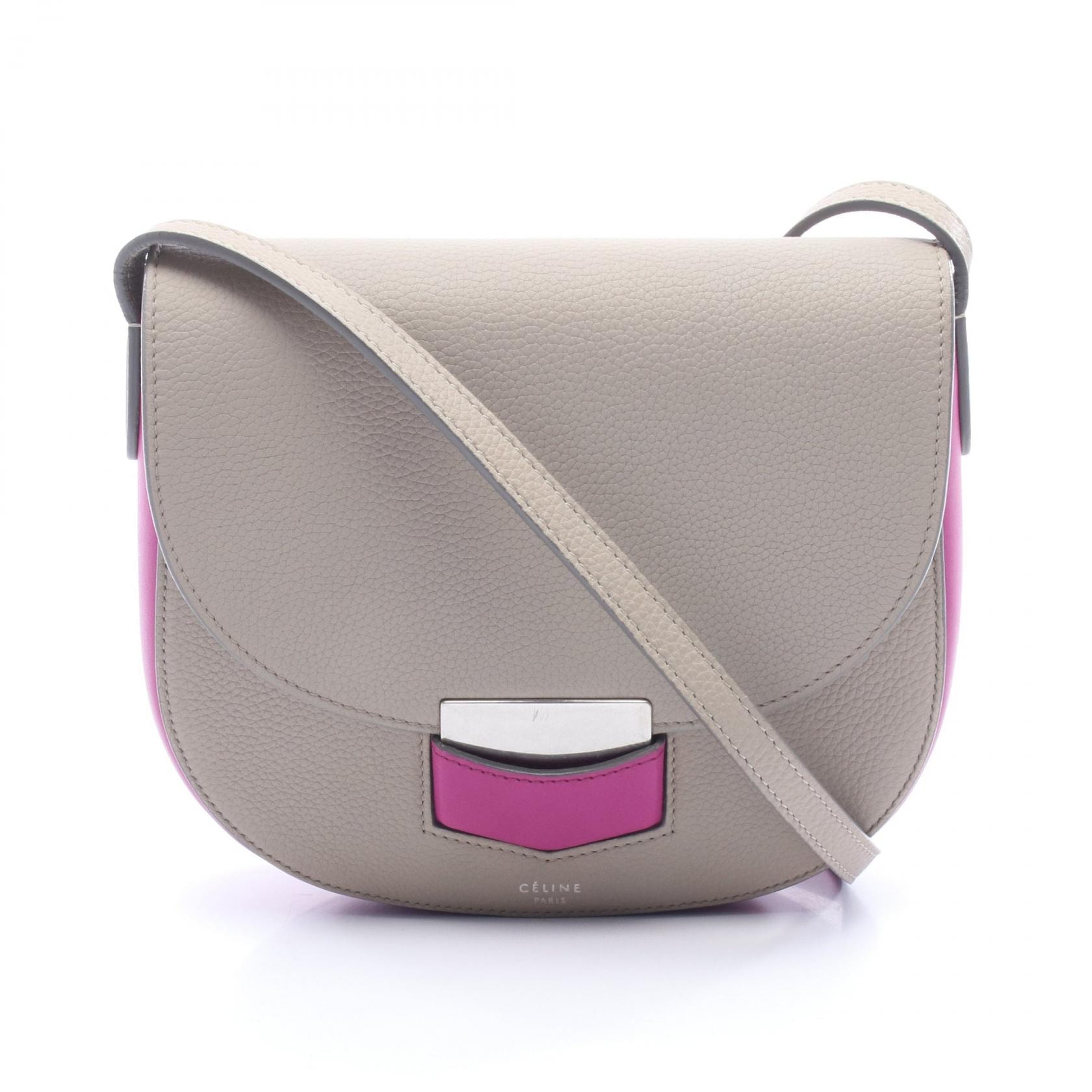 セリーヌ CELINE トロッター スモール バイカラー ショルダーバッグ バッグ レザー レディース グレー系 / ピンク系 【中古】