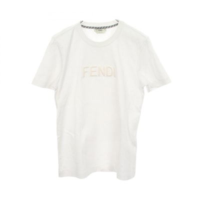 フェンディ FENDI エンボスロゴ クルーネック 半袖Tシャツ 衣料品 トップス コットン レディース ホワイト系 【中古】