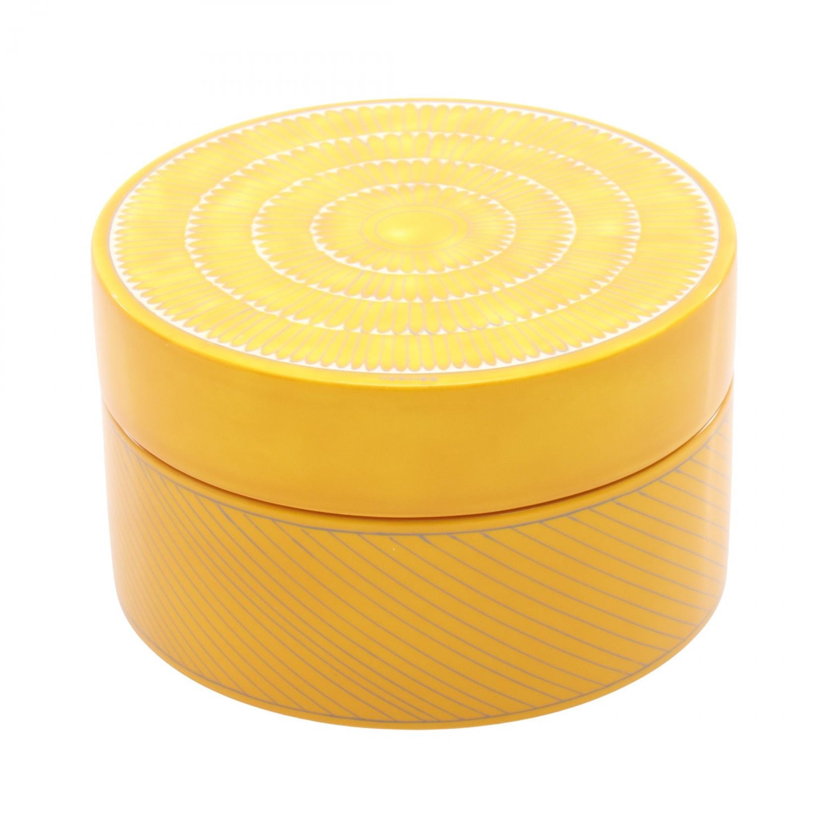 エルメス HERMES ソレイユドゥエルメス ボックスPM 食器 アクセサリー ラッカーウッド / ステンレス ホワイト レディース イエロー系 / ホワイト系 / グレー系 【中古】