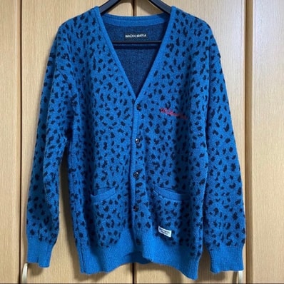 WACKO MARIA Leopard Mohair Knit Jacquard Cardigan "Blue"