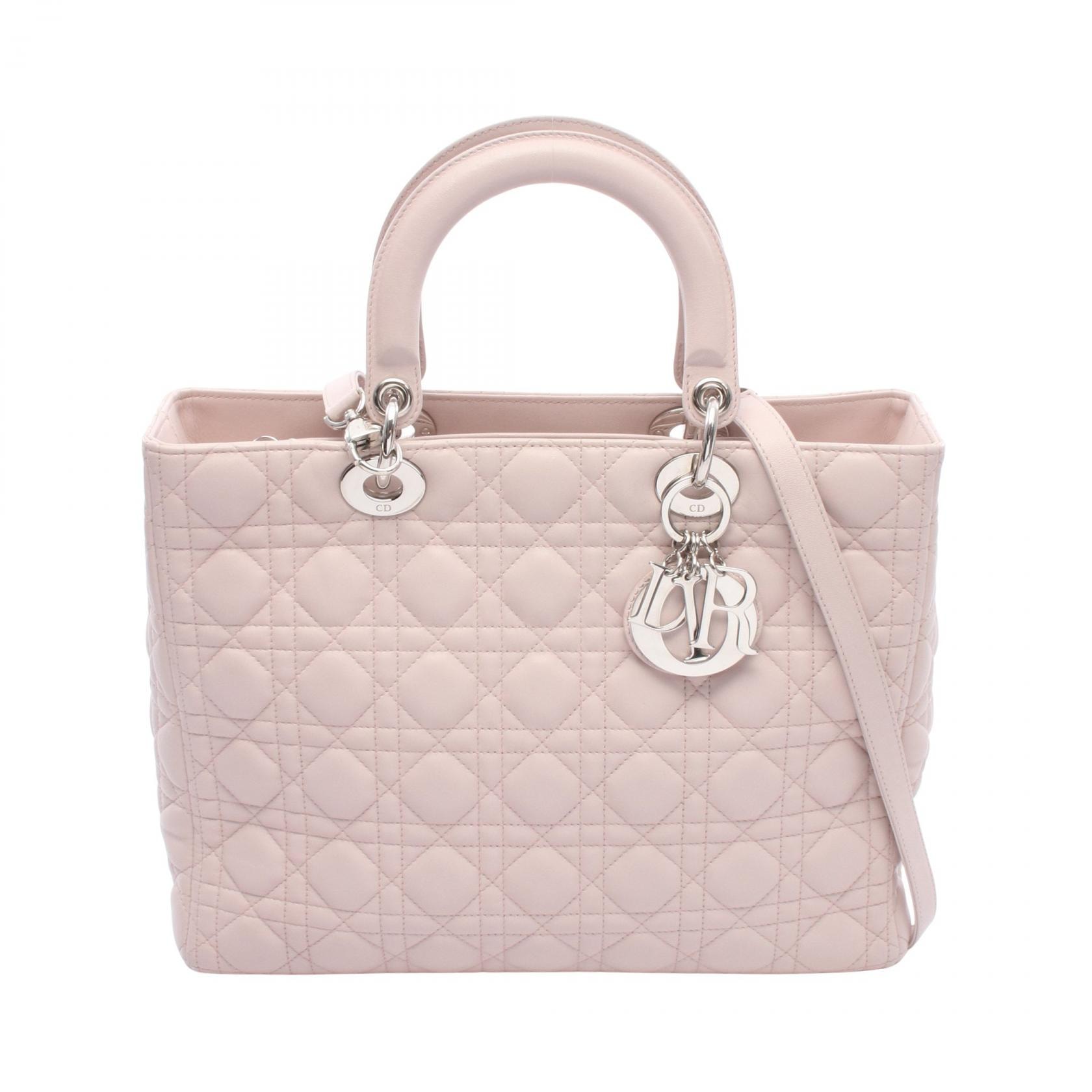 ディオール Dior レディディオール ラージ カナージュ 2WAY ハンドバッグ バッグ レザー レディース ピンク系 【中古】