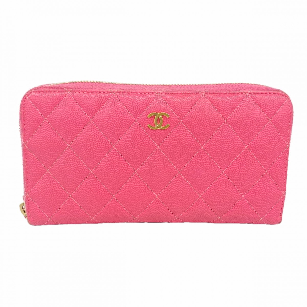 【6cd5571】シャネル 長財布 マトラッセ キャビアスキン ピンク ゴールド金具【中古】レディース