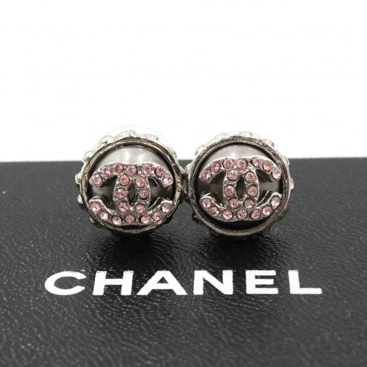 CHANEL(シャネル) ココマーク ラインストーン ピアス シルバー ピンクストーン ラウンド レディース 【中古】