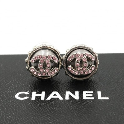 CHANEL(シャネル) ココマーク ラインストーン ピアス シルバー ピンクストーン ラウンド レディース 【中古】