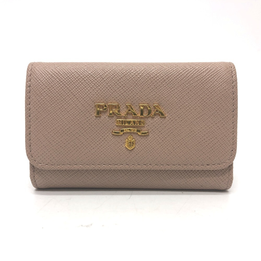 プラダ PRADA 4連 キーリング 1PG004 ロゴ キーケース サフィアーノレザ- ピンク